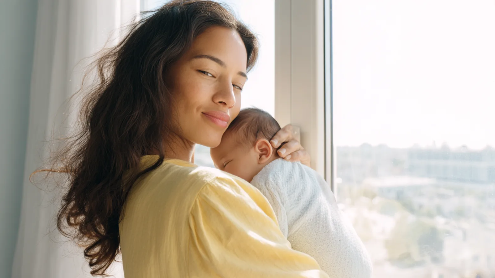 Mamá amamantando a su bebé con luz cálida